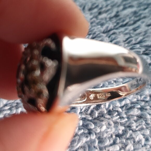 Detailed 925 Silver Round Black Onyx, Natural Citrine & Red Ruby Unisex Ring - Picture 5 of 11